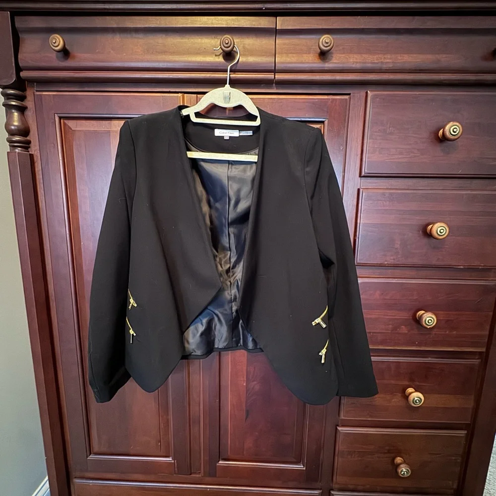 Calvin Klein Black Cutaway Blazer With Gold Zippers - Picture 5 of 5